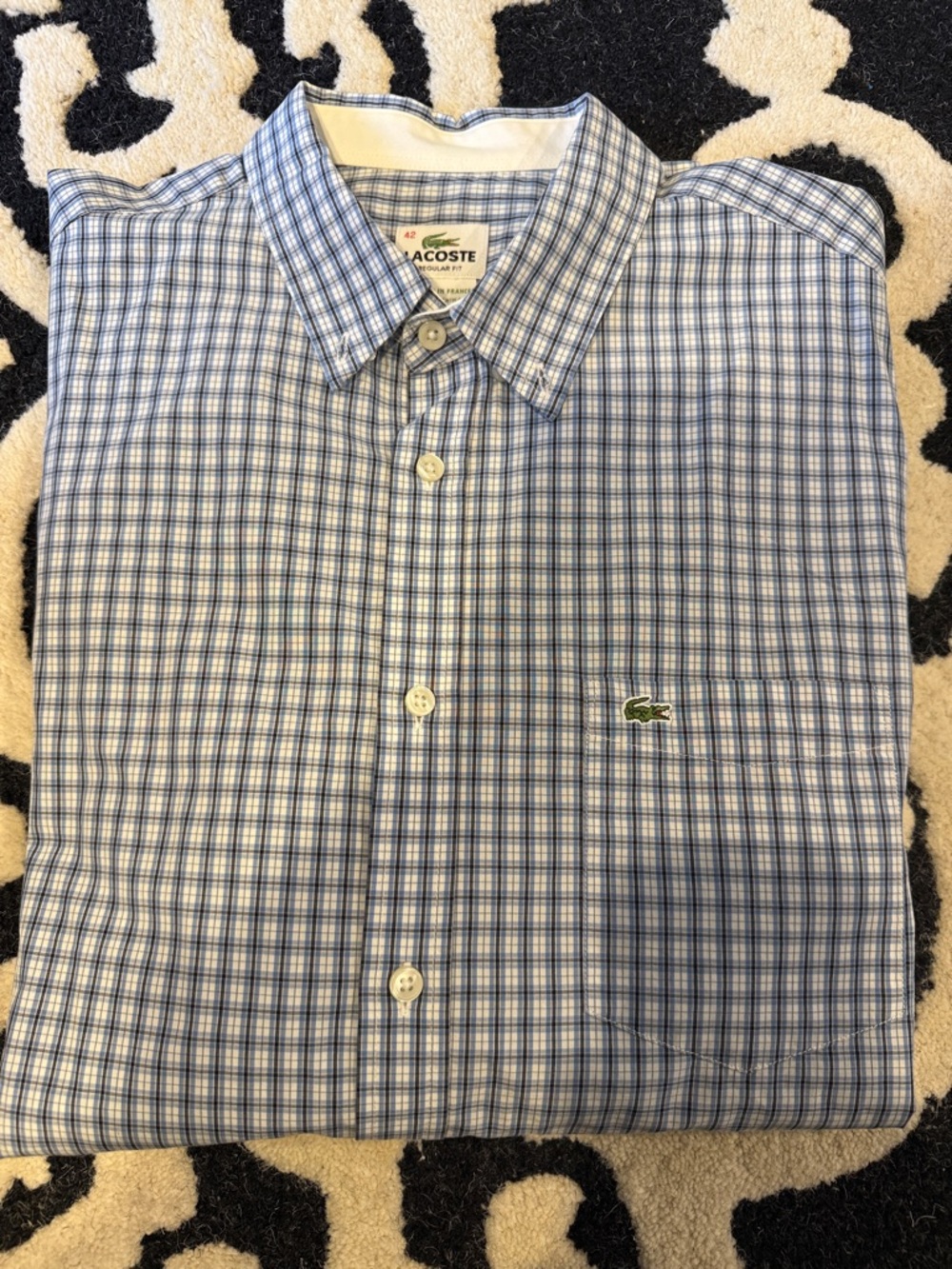 Mens Lacoste Light Blue & White Checked Button-Down Shirt. Size 42